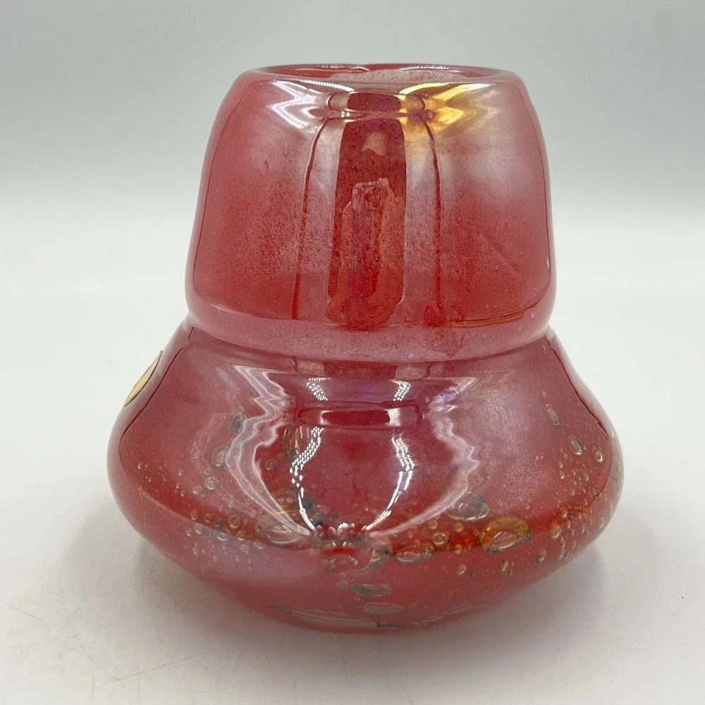 Vintage Pier 1 Hand Blown Art Glass Vase Red Controlled‎ Bubble Romania 5.25